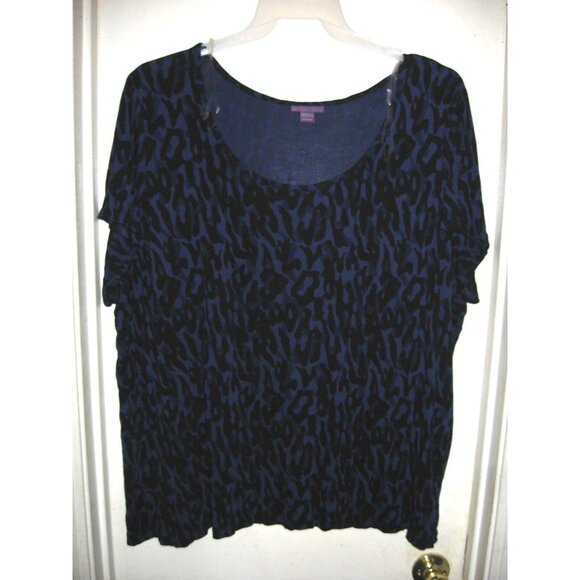 Beverly Drive Blue and Black Cheetah Spots Spotted Animal Print Top 24/26W - Picture 1 of 4
